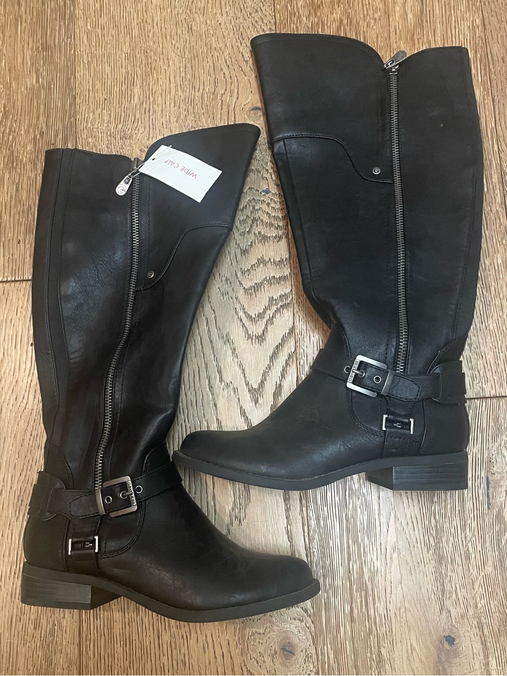 Black Women's Knee-High Riding Boots with Buckle Detail